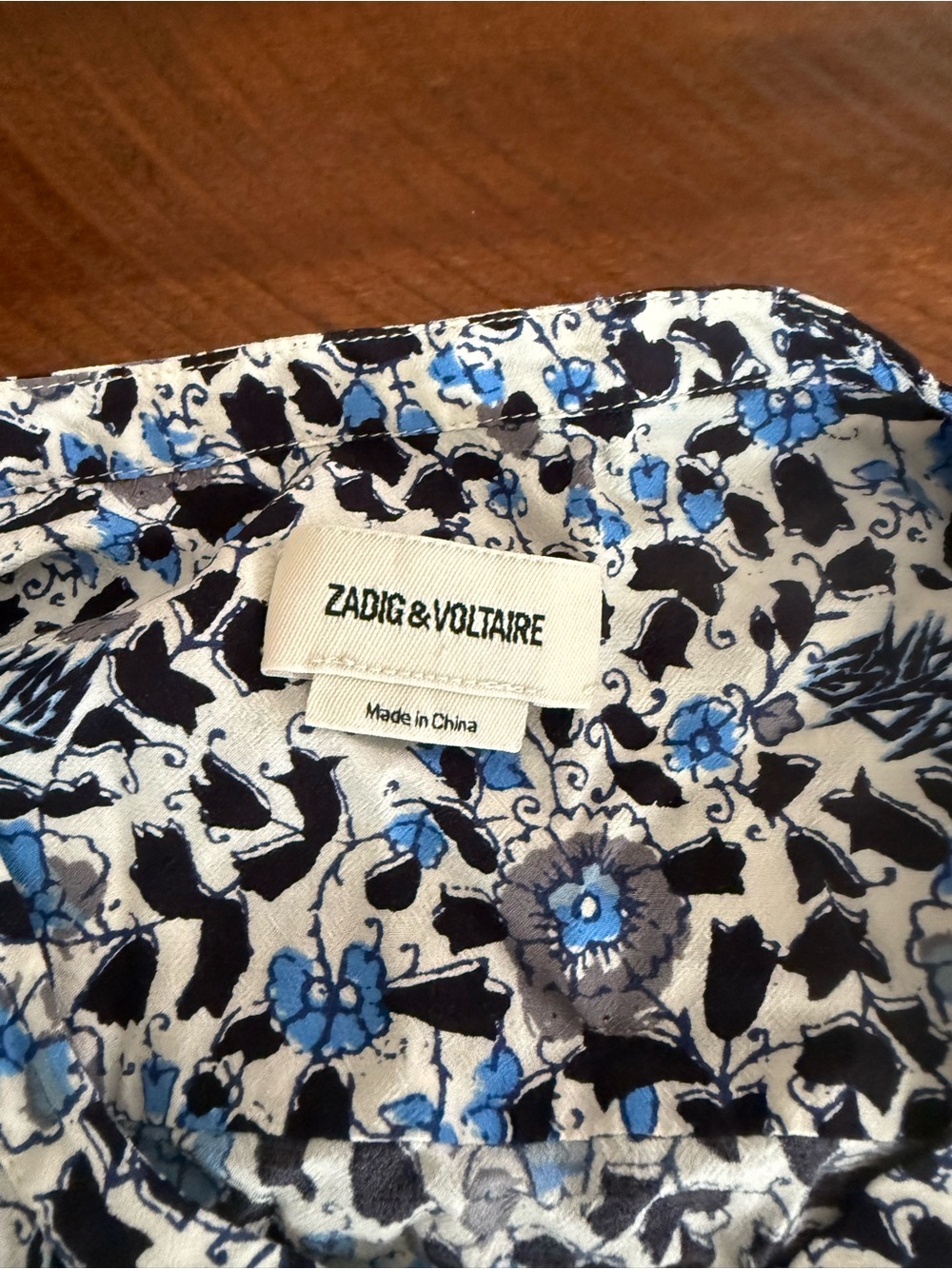 Zadig & Voltaire Blue Black White Floral Button-Up Top - Picture 3 of 6
